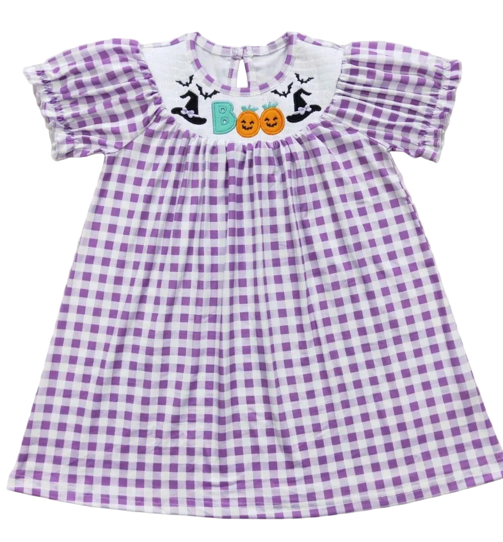Boo Smocked Purple Dress
