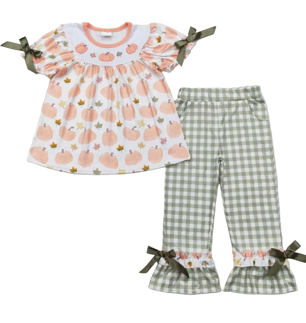 Pumpkin and plaid pant set