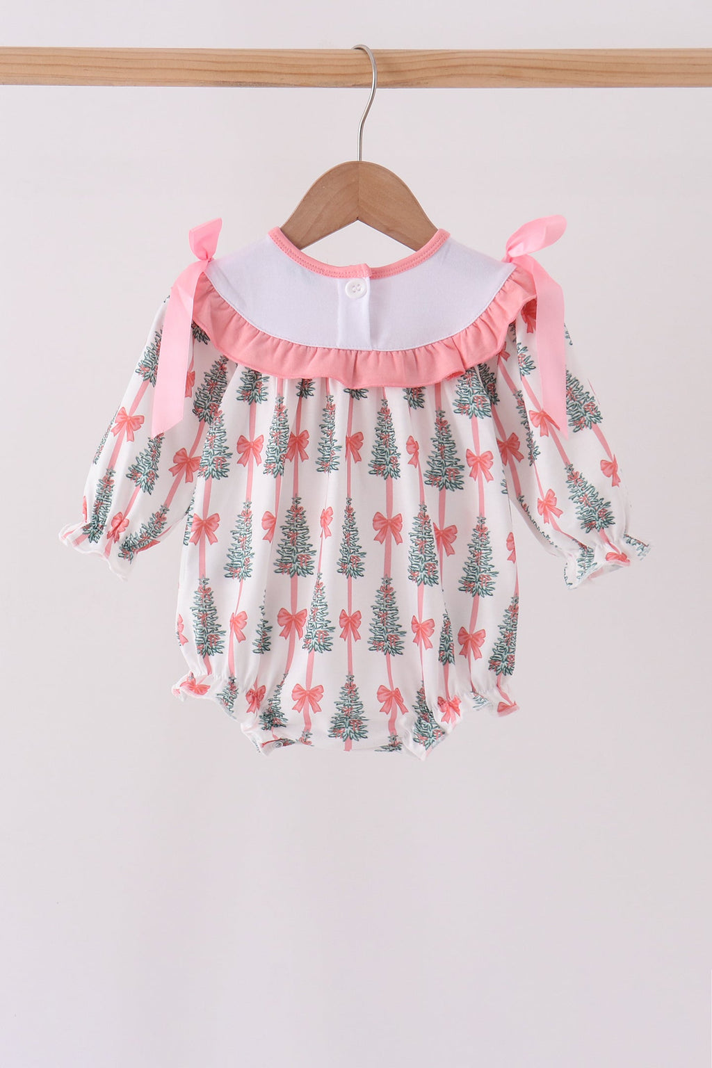 Pink Christmas Tree Embroidery Ruffle Bubble